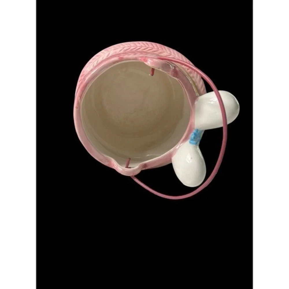 Vintage 2004 Ceramic Easter Bunny Mug Bunny Basket Jar Pink‎ Egg Collectibles